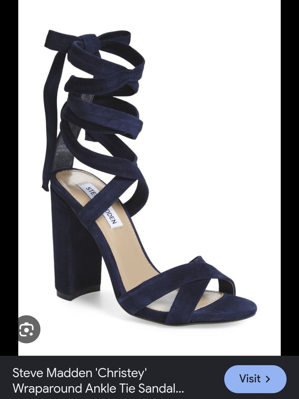 Steve Madden Christey Navy Suede Wraparound Ankle-Tie Block Heel Sandal Size 9.5